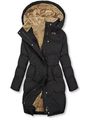 Inrosy mi-longue manteau doudoune à capuche intérieur fourrure poches manches longues femme casual mode décontracté hiver parka