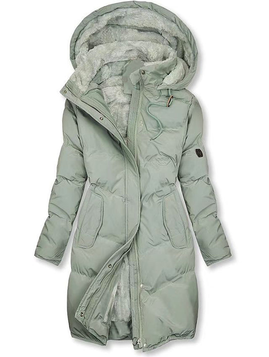 Inrosy mi-longue manteau doudoune à capuche intérieur fourrure poches manches longues femme casual mode décontracté hiver parka