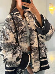 Inrosy court hiver veste imprimé à fleurie poches manches longues femme oversized décontracté manteau