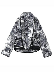 Inrosy court hiver veste imprimé à fleurie poches manches longues femme oversized décontracté manteau