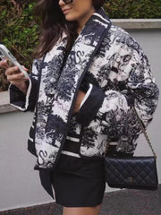 Inrosy court hiver veste imprimé à fleurie poches manches longues femme oversized décontracté manteau