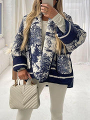 Inrosy court hiver veste imprimé à fleurie poches manches longues femme oversized décontracté manteau