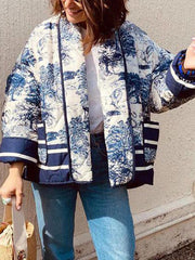 Inrosy court hiver veste imprimé à fleurie poches manches longues femme oversized décontracté manteau