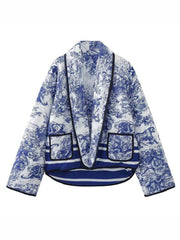 Inrosy court hiver veste imprimé à fleurie poches manches longues femme oversized décontracté manteau