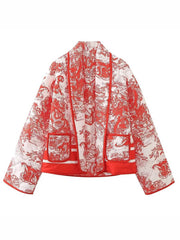 Inrosy court hiver veste imprimé à fleurie poches manches longues femme oversized décontracté manteau