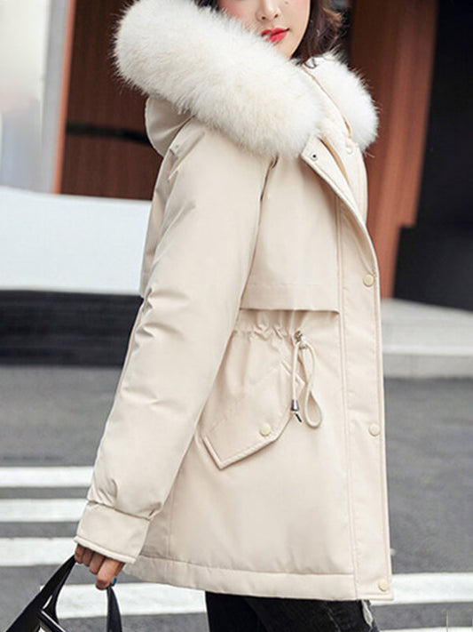 Inrosy mi-longue parka doublé polairer à capuche boutonnage poches fermeture éclai manches longues femme mode hiver veste