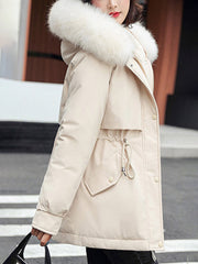 Inrosy mi-longue parka doublé polairer à capuche boutonnage poches fermeture éclai manches longues femme mode hiver veste