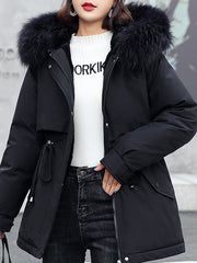 Inrosy mi-longue parka doublé polairer à capuche boutonnage poches fermeture éclai manches longues femme mode hiver veste