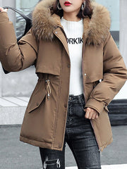 Inrosy mi-longue parka doublé polairer à capuche boutonnage poches fermeture éclai manches longues femme mode hiver veste