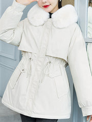 Inrosy mi-longue parka hiver doublé polaire poches fermeture éclair à capuche manches longues femme mode