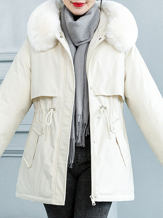 Inrosy mi-longue parka hiver doublé polaire poches fermeture éclair à capuche manches longues femme mode