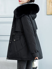 Inrosy mi-longue parka hiver doublé polaire poches fermeture éclair à capuche manches longues femme mode