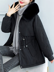 Inrosy mi-longue parka hiver doublé polaire poches fermeture éclair à capuche manches longues femme mode