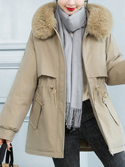 Inrosy mi-longue parka hiver doublé polaire poches fermeture éclair à capuche manches longues femme mode