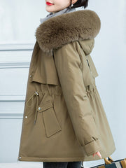 Inrosy mi-longue parka hiver doublé polaire poches fermeture éclair à capuche manches longues femme mode