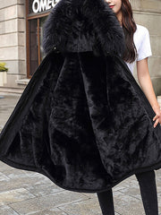 Inrosy mi-longue parka doublé polaire poches fermeture éclair à capuche manches longues femme mode hiver manteau