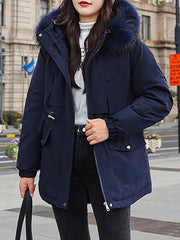 Inrosy mi-longue parka doublé polaire poches fermeture éclair à capuche manches longues femme mode hiver manteau