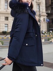 Inrosy mi-longue parka doublé polaire poches fermeture éclair à capuche manches longues femme mode hiver manteau