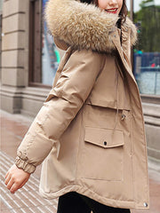 Inrosy mi-longue parka doublé polaire poches fermeture éclair à capuche manches longues femme mode hiver manteau