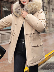 Inrosy mi-longue parka doublé polaire poches fermeture éclair à capuche manches longues femme mode hiver manteau