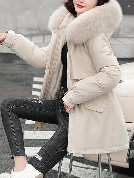 Inrosy mi-longue parka intérieur fourrure poches à capuche manches longues femme mode oversized hiver manteau