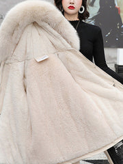 Inrosy mi-longue parka intérieur fourrure poches à capuche manches longues femme mode oversized hiver manteau