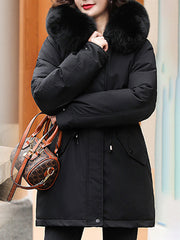 Inrosy mi-longue parka intérieur fourrure poches à capuche manches longues femme mode oversized hiver manteau