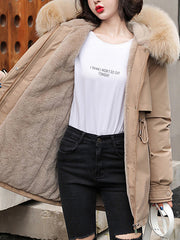 Inrosy mi-longue parka intérieur fourrure poches à capuche manches longues femme mode oversized hiver manteau