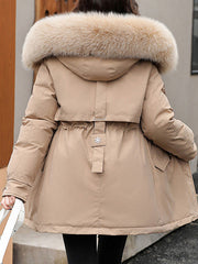 Inrosy mi-longue parka intérieur fourrure poches à capuche manches longues femme mode oversized hiver manteau
