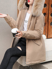 Inrosy mi-longue parka intérieur fourrure poches à capuche manches longues femme mode oversized hiver manteau