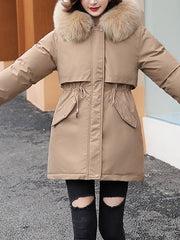 Inrosy mi-longue parka intérieur fourrure poches à capuche manches longues femme mode oversized hiver manteau