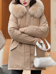 Inrosy mi-longue parka intérieur fourrure poches à capuche manches longues femme mode oversized hiver manteau
