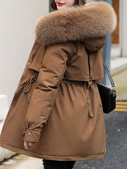 Inrosy mi-longue parka intérieur fourrure poches à capuche manches longues femme mode oversized hiver manteau