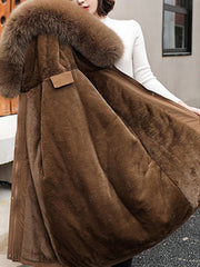 Inrosy mi-longue parka intérieur fourrure poches à capuche manches longues femme mode oversized hiver manteau