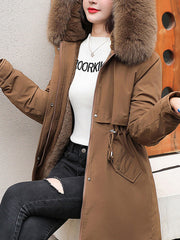 Inrosy mi-longue parka intérieur fourrure poches à capuche manches longues femme mode oversized hiver manteau