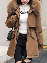 Inrosy mi-longue parka intérieur fourrure poches à capuche manches longues femme mode oversized hiver manteau