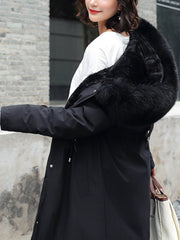 Inrosy longue parka à capuche intérieur fourrure poches fermeture éclair manches longues femme mode oversized décontracté hiver manteau