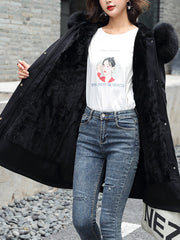 Inrosy longue parka à capuche intérieur fourrure poches fermeture éclair manches longues femme mode oversized décontracté hiver manteau