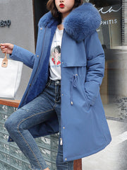 Inrosy longue parka à capuche intérieur fourrure poches fermeture éclair manches longues femme mode oversized décontracté hiver manteau