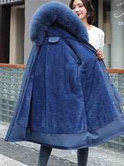 Inrosy longue parka à capuche intérieur fourrure poches fermeture éclair manches longues femme mode oversized décontracté hiver manteau