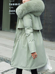 Inrosy longue parka à capuche intérieur fourrure poches fermeture éclair manches longues femme mode oversized décontracté hiver manteau