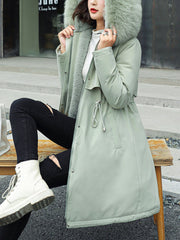 Inrosy longue parka à capuche intérieur fourrure poches fermeture éclair manches longues femme mode oversized décontracté hiver manteau