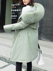 Inrosy longue parka à capuche intérieur fourrure poches fermeture éclair manches longues femme mode oversized décontracté hiver manteau