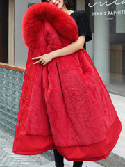 Inrosy longue parka à capuche intérieur fourrure poches fermeture éclair manches longues femme mode oversized décontracté hiver manteau