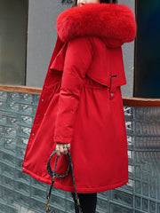 Inrosy longue parka à capuche intérieur fourrure poches fermeture éclair manches longues femme mode oversized décontracté hiver manteau