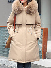Inrosy longue parka à capuche intérieur fourrure poches fermeture éclair manches longues femme mode oversized décontracté hiver manteau