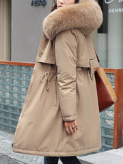 Inrosy longue parka à capuche intérieur fourrure poches fermeture éclair manches longues femme mode oversized décontracté hiver manteau