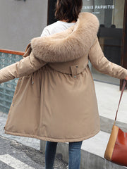 Inrosy longue parka à capuche intérieur fourrure poches fermeture éclair manches longues femme mode oversized décontracté hiver manteau