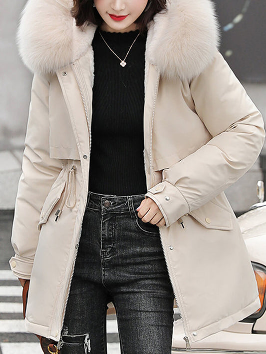 Inrosy mi-longue parka manteau intérieur fourrure poches à capuche manches longues femme casual ample décontracté hiver veste