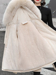 Inrosy mi-longue parka manteau intérieur fourrure poches à capuche manches longues femme casual ample décontracté hiver veste